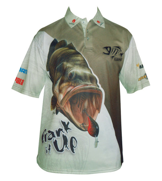 short sleeve shirt with a bass image on it
