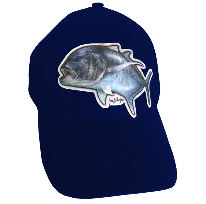 navy cap with a GT on it