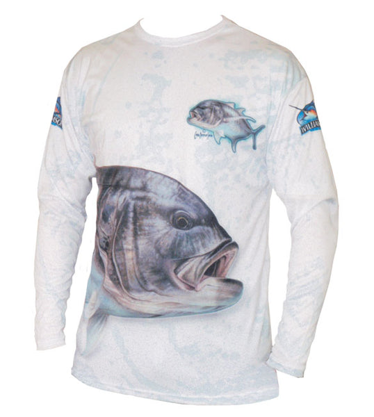 long sleeve fishing shirt with a GT on it