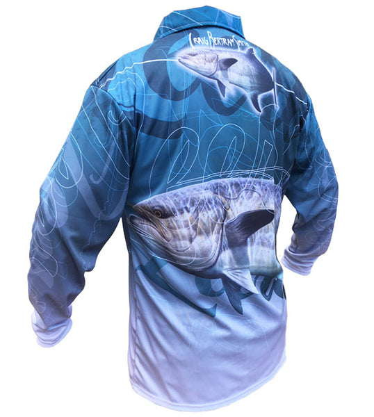 long sleeve fishing shirt with a garrick image on it