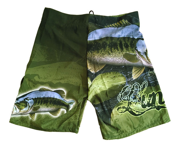 board shorts with a bass on it