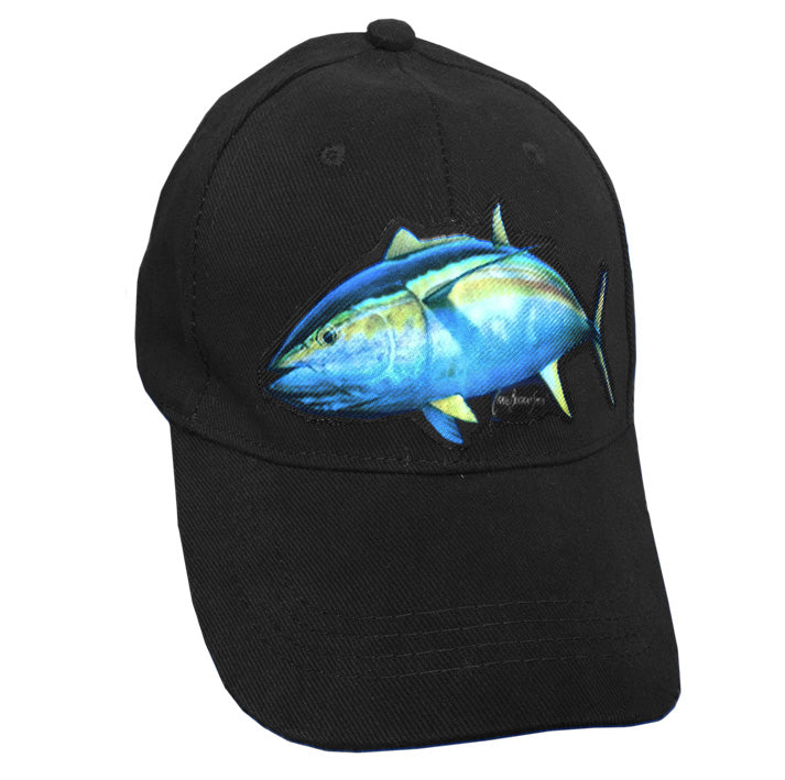 black cap with a yellowfin tuna on it