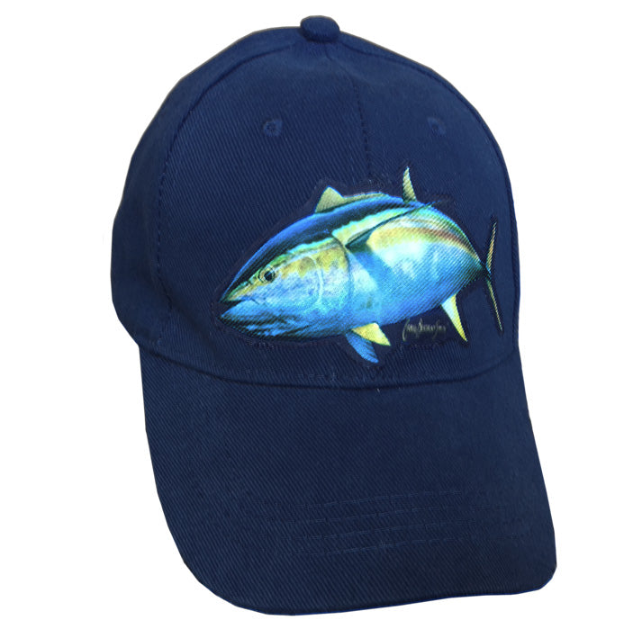 navy cap with a yellowfin tuna on it