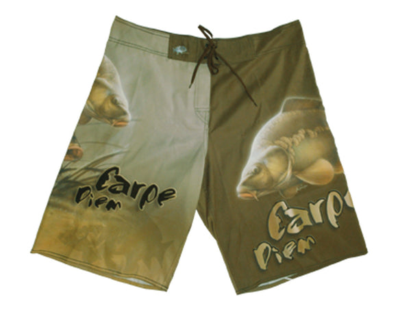 board shorts with a carp on it