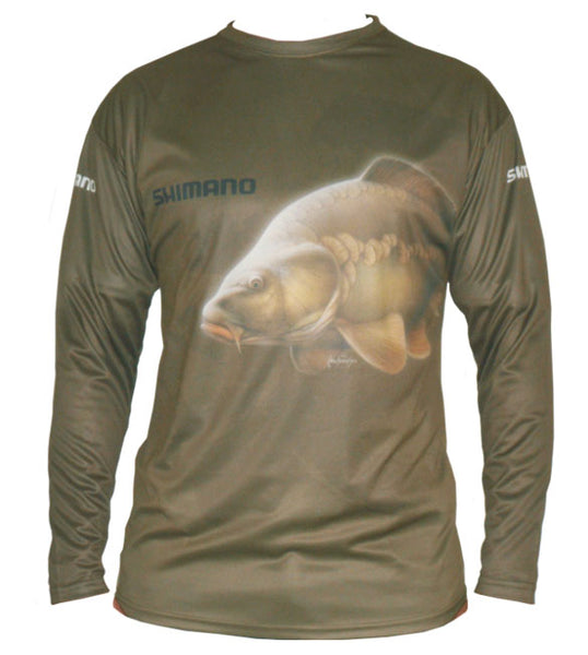 long sleeve shirt with a carp image on it