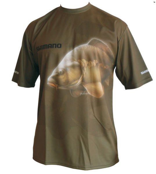 short sleeve shirt with a carp image on it
