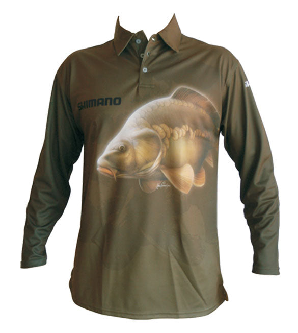 long sleeve shirt with a carp image on it