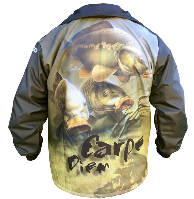 rain jacket with a carp image on it