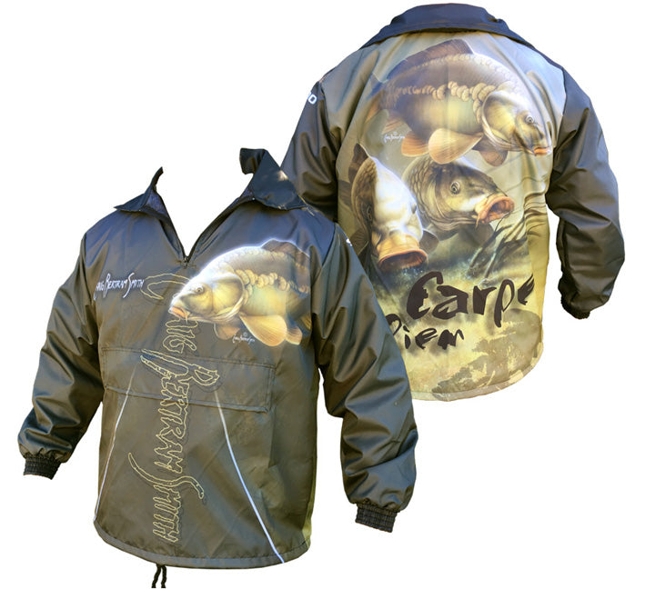 rain jacket with a carp image on it