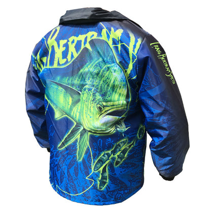 rain jacket with a mahi mahi image on it