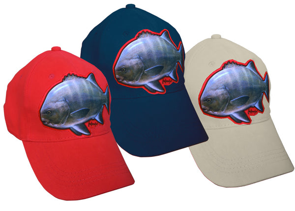 navy, red and grey caps with galjoen artwork