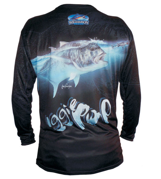 long sleeve black fishing shirt with a GT on it