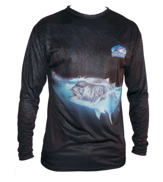 long sleeve black fishing shirt with a GT on it