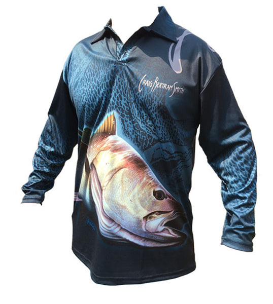 long sleeve fishing shirt with a kob image on it