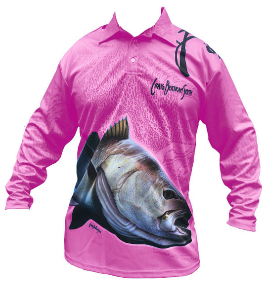 long sleeve fishing shirt with a kob image on it