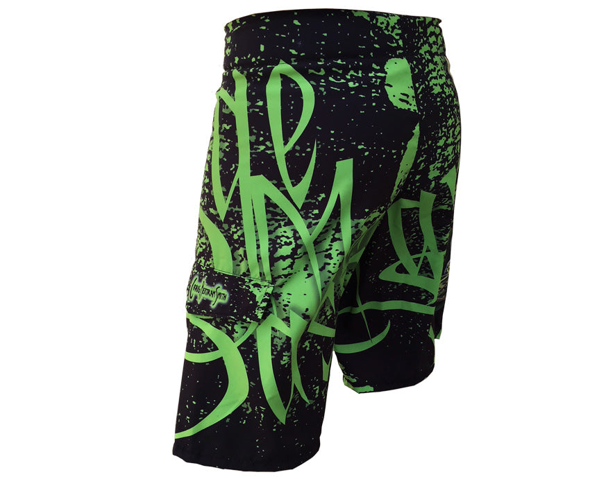 board shorts with a bass on it