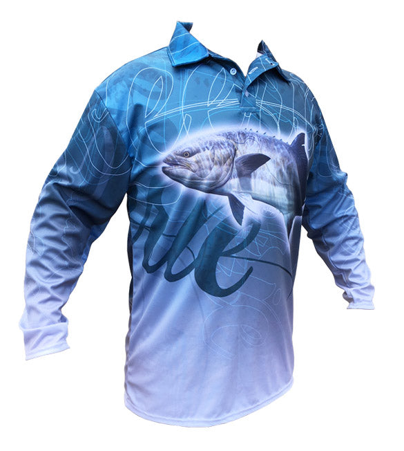 long sleeve fishing shirt with a leerie image on it