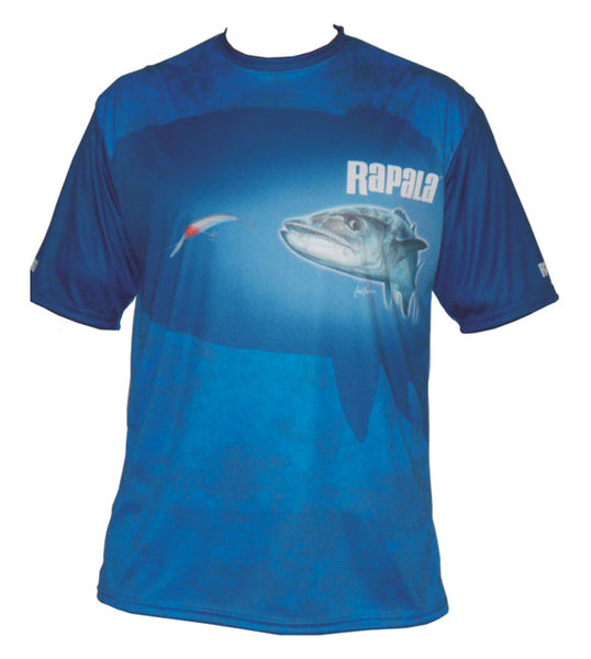 Short sleeve fishing shirt with a mackerel on it