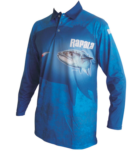 long sleeve fishing shirt with a mackerel on it