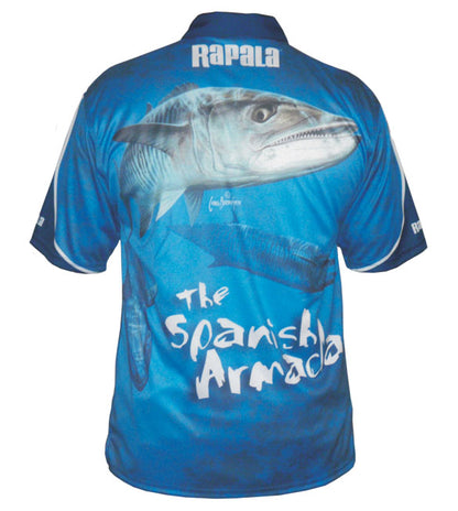 short sleeve fishing shirt with a mackerel on it