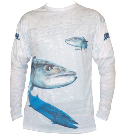 long sleeve black fishing shirt with a mackerel on it