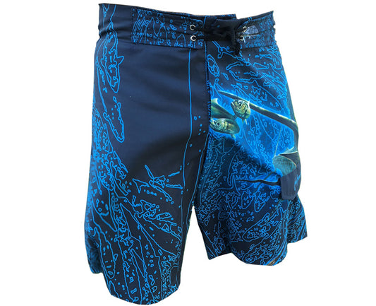 board shorts with a sailfish on it