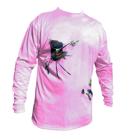 long sleeve fishing shirt with a sailfish image on it