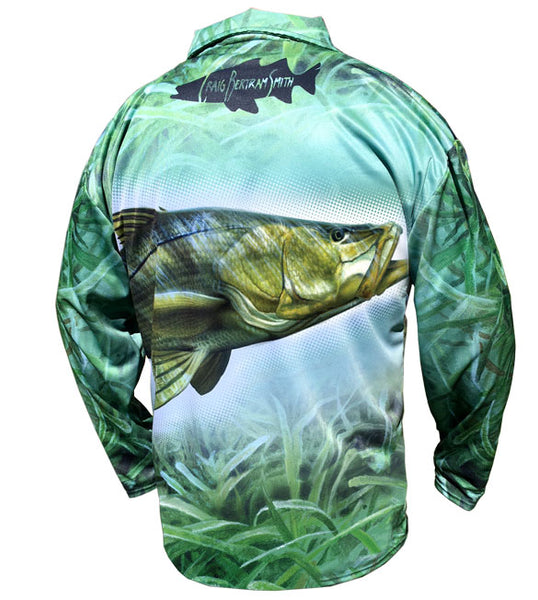 long sleeve black fishing shirt with a snook on it