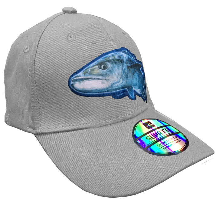 grey cap with a couta on it