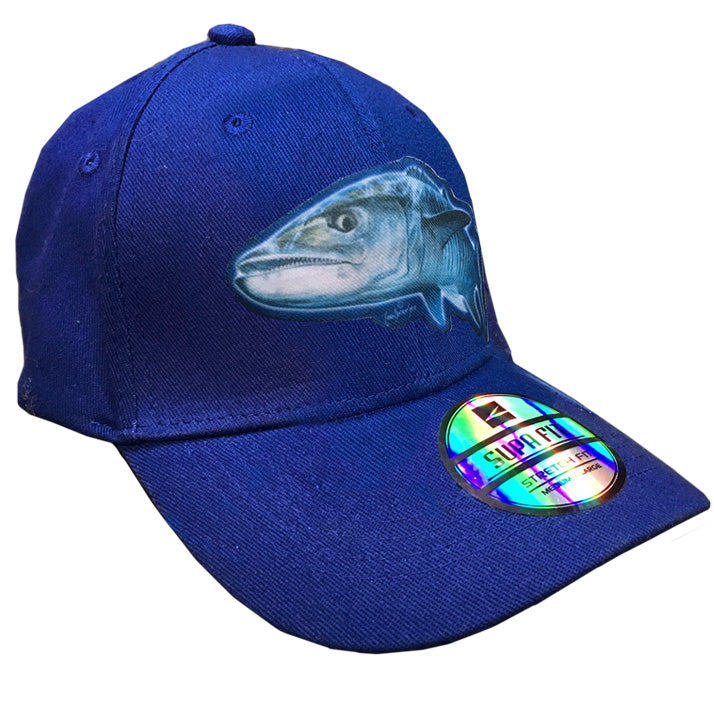 blue cap with a couta on it