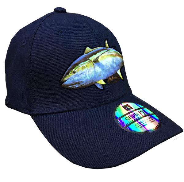navy cap with a yellowfin tuna on it