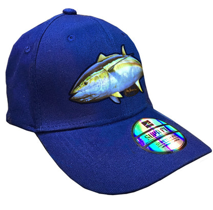 blue cap with a yellowfin tuna on it