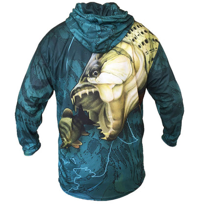 Tigerfish Blue Hooded Long Sleeve Shirt